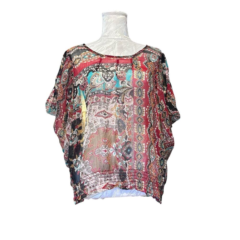 Vintage Y2K Sheer Red Floral Top Large Grunge Fairy